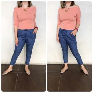 Cotton semi off-shoulder top (peach)